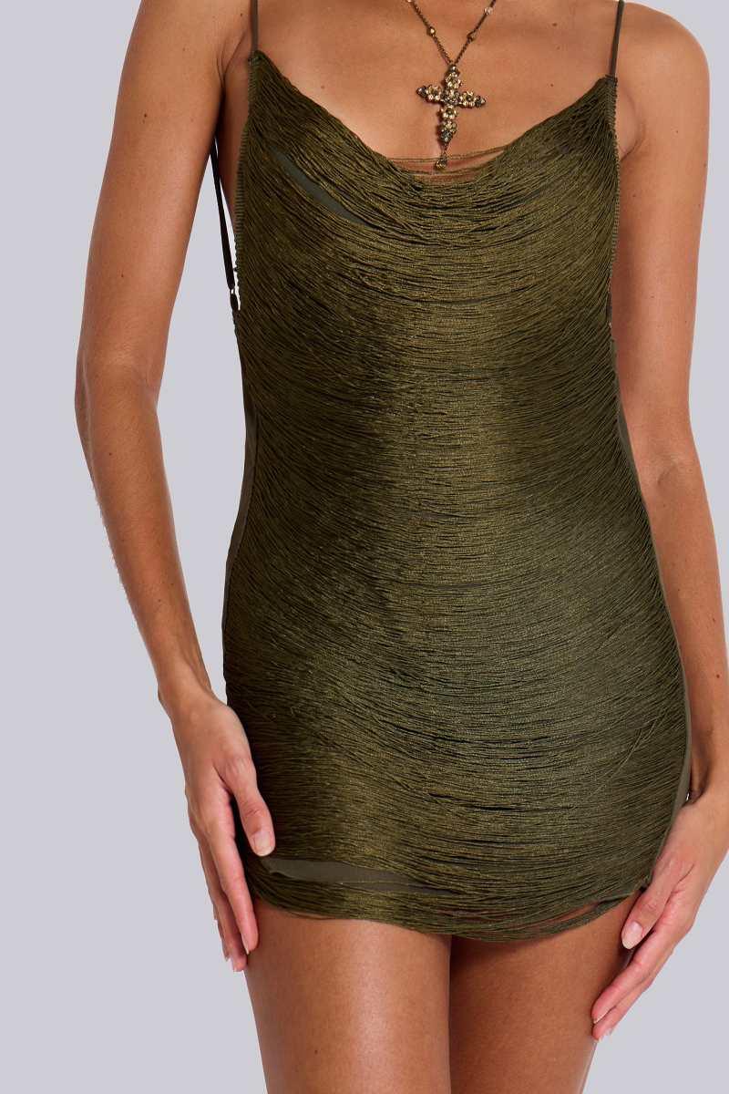 Jaded London Lavinia Backless Fringe Mini Dress In Khaki Khaki