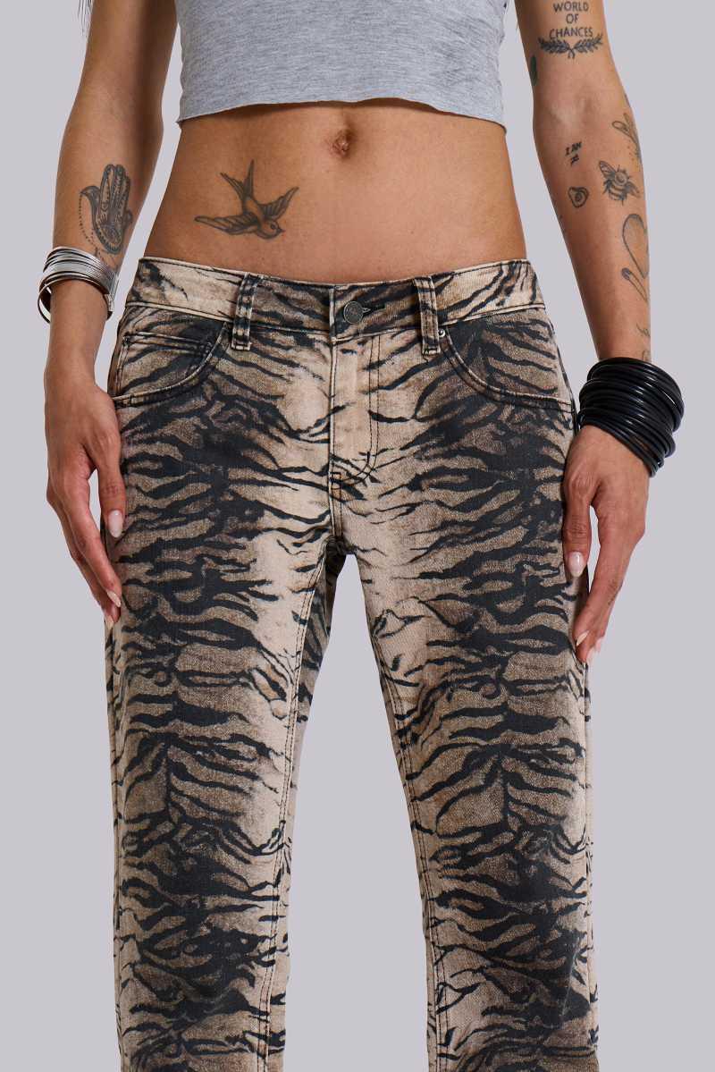 Jaded London Leona Bootcut Cooper Jeans In Tiger Multi