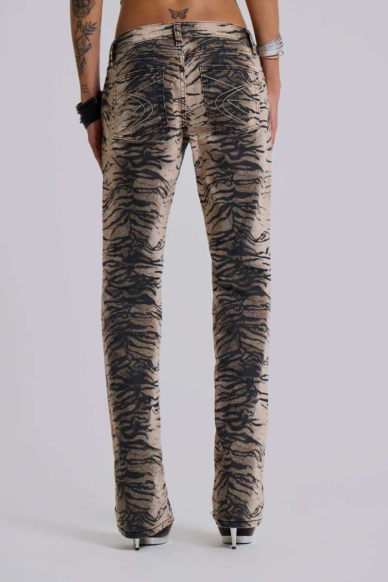 Jaded London Leona Bootcut Cooper Jeans In Tiger Multi