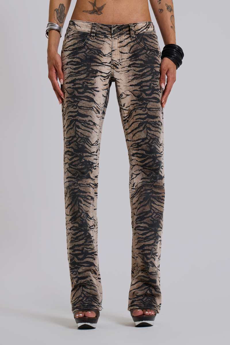 jaded london Leona Bootcut Cooper Jeans in Tiger Multi