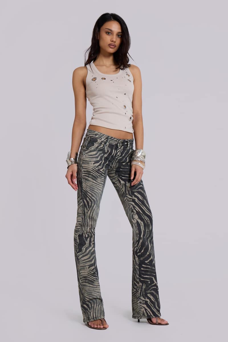 Jaded London Leona Bootcut Cooper Jeans In Zebra Multi