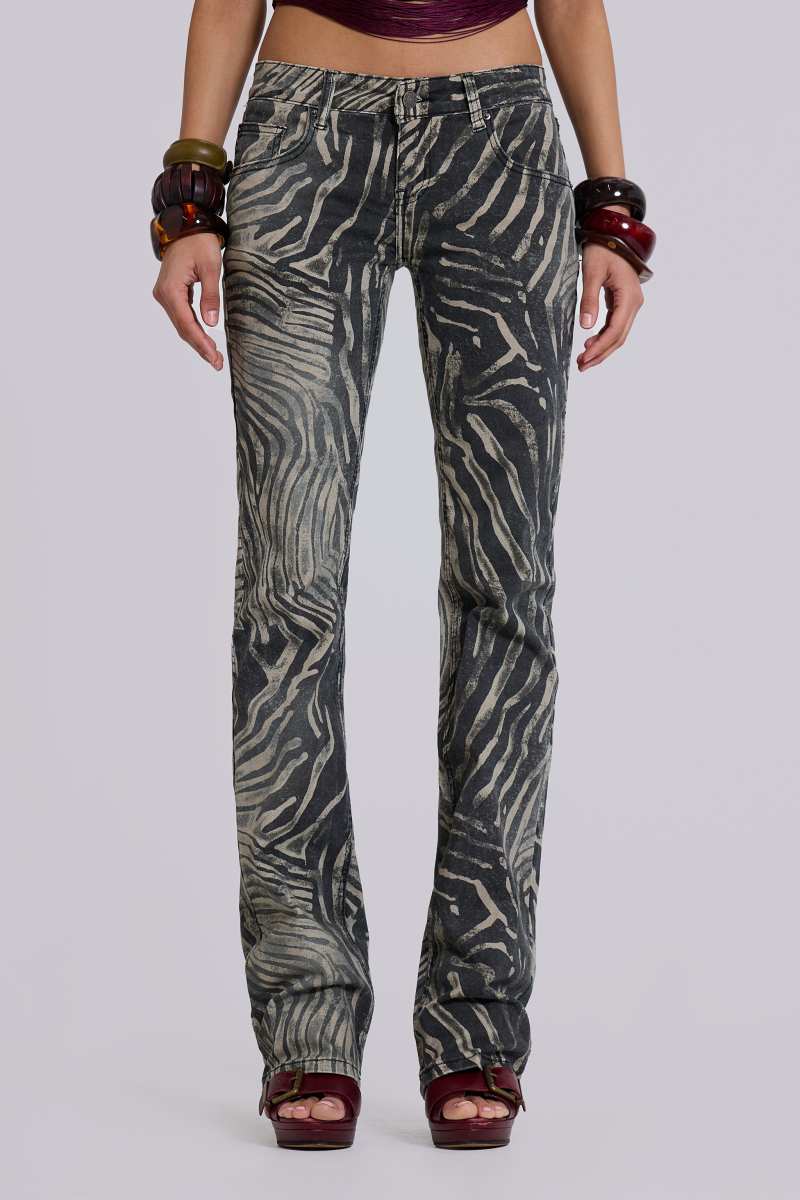 Jaded London Leona Bootcut Cooper Jeans In Zebra Multi
