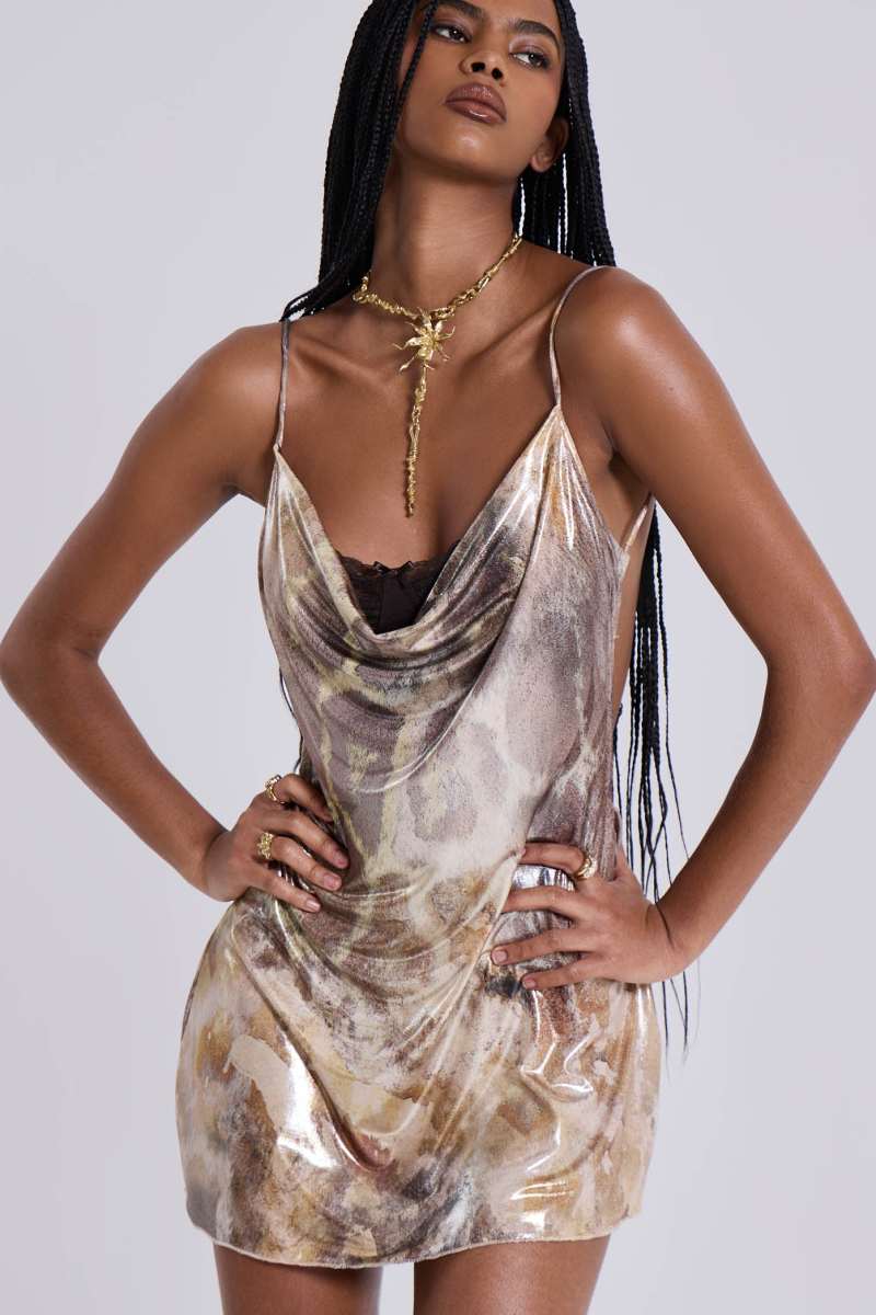 Jaded London Leopard Metallic Mirage Mini Dress Multi