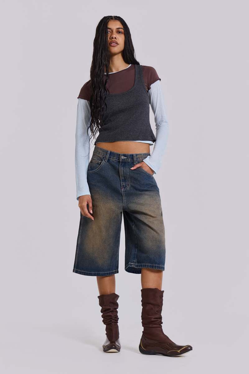 Jaded London Lexie Triple Layer Long Sleeve Top In Grey Grey