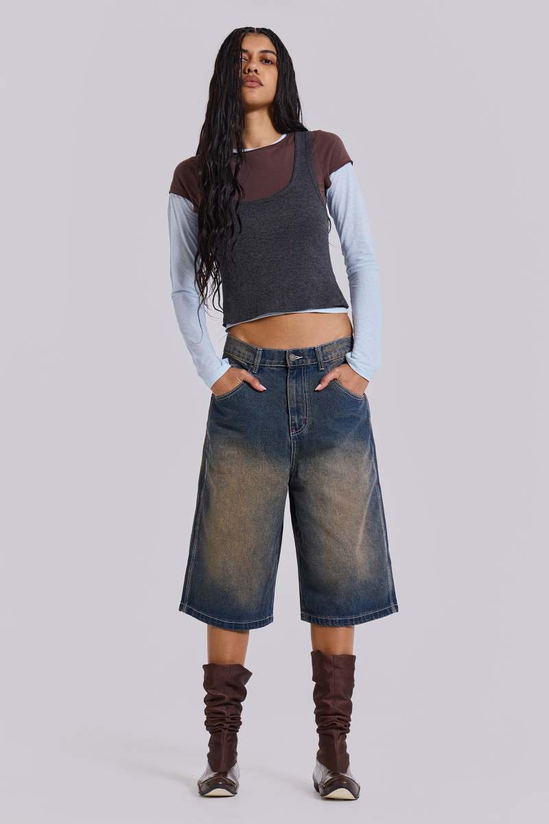 Jaded London Lexie Triple Layer Long Sleeve Top In Grey Grey