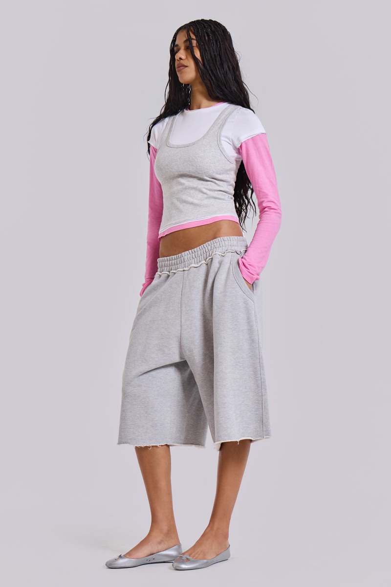 Jaded London Lexie Triple Layer Long Sleeve Top In Grey Marl Grey Marl