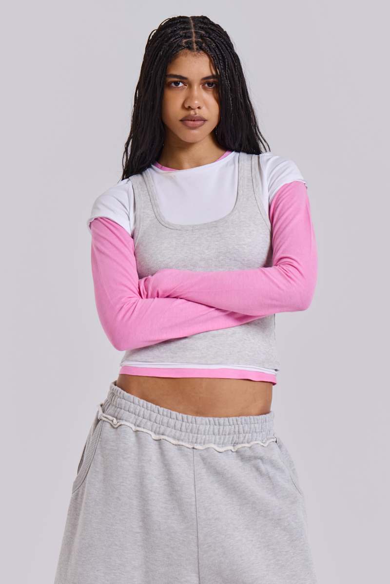 Jaded London Lexie Triple Layer Long Sleeve Top In Grey Marl Grey Marl