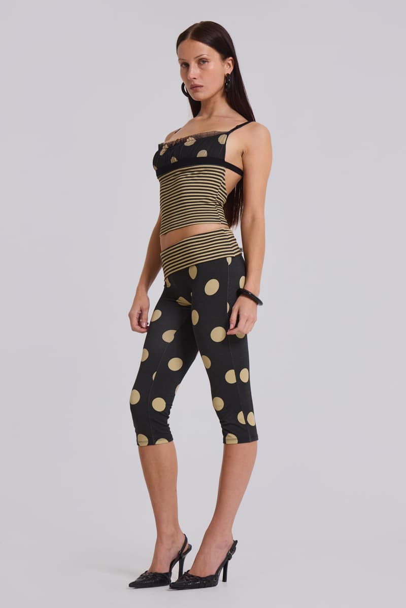 Jaded London Lola Foldover Capris In Polkadot Stripe Multi