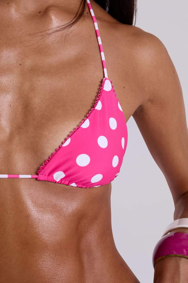 Jaded London Lola Reversible Triangle Bikini Top In Pink Polkadot Pink