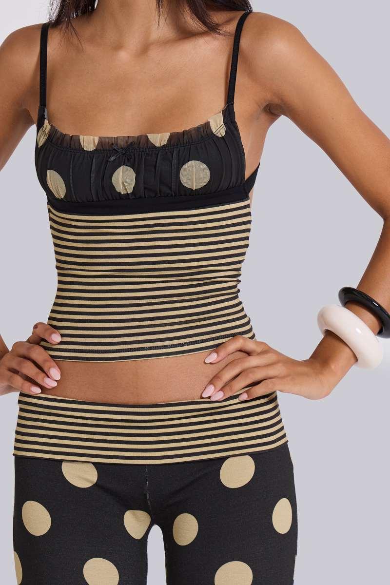 Jaded London Lola Ruched Cami Top In Polkadot Stripe Multi