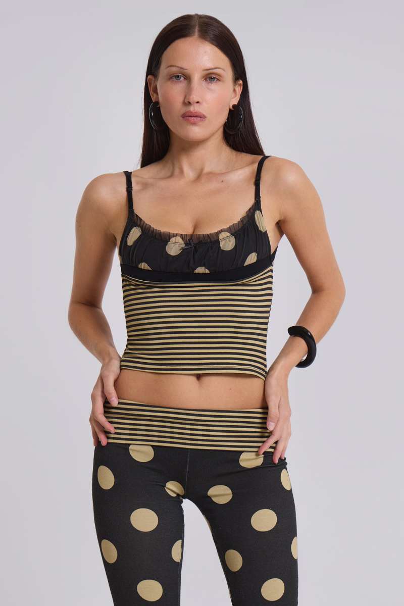 Jaded London Lola Ruched Cami Top In Polkadot Stripe Multi