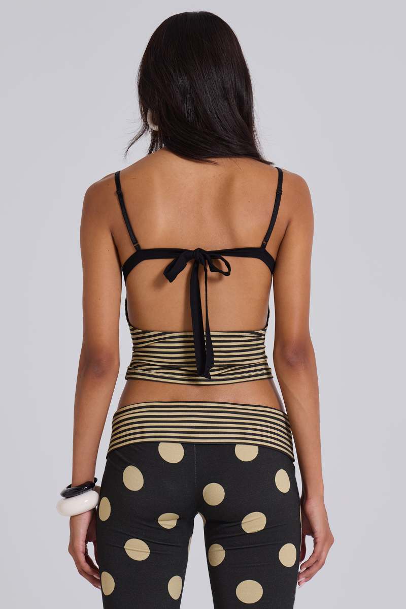 jaded london Lola Ruched Cami Top in Polkadot Stripe Multi