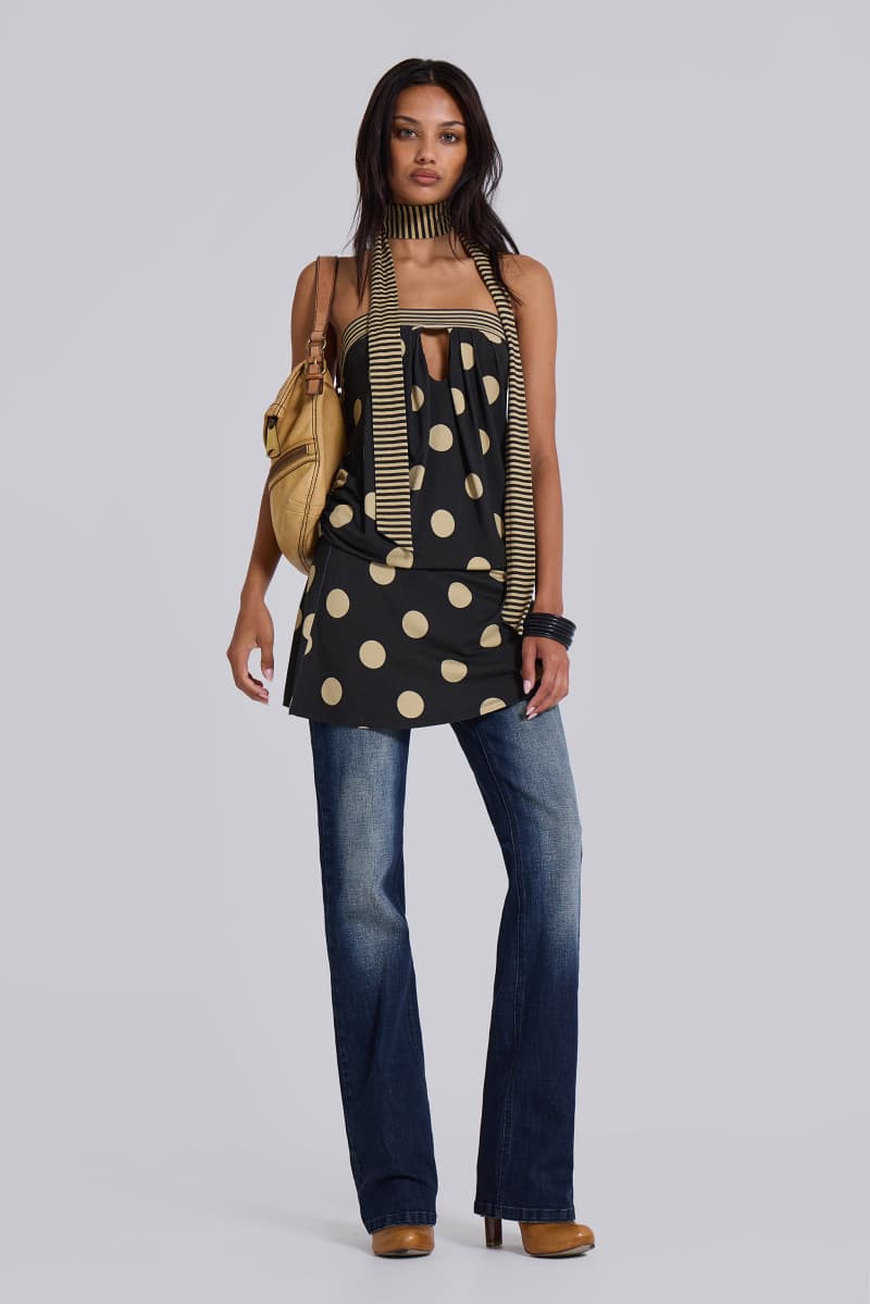 jaded london Lola Strapless Mini Dress in Polkadot Stripe Multi