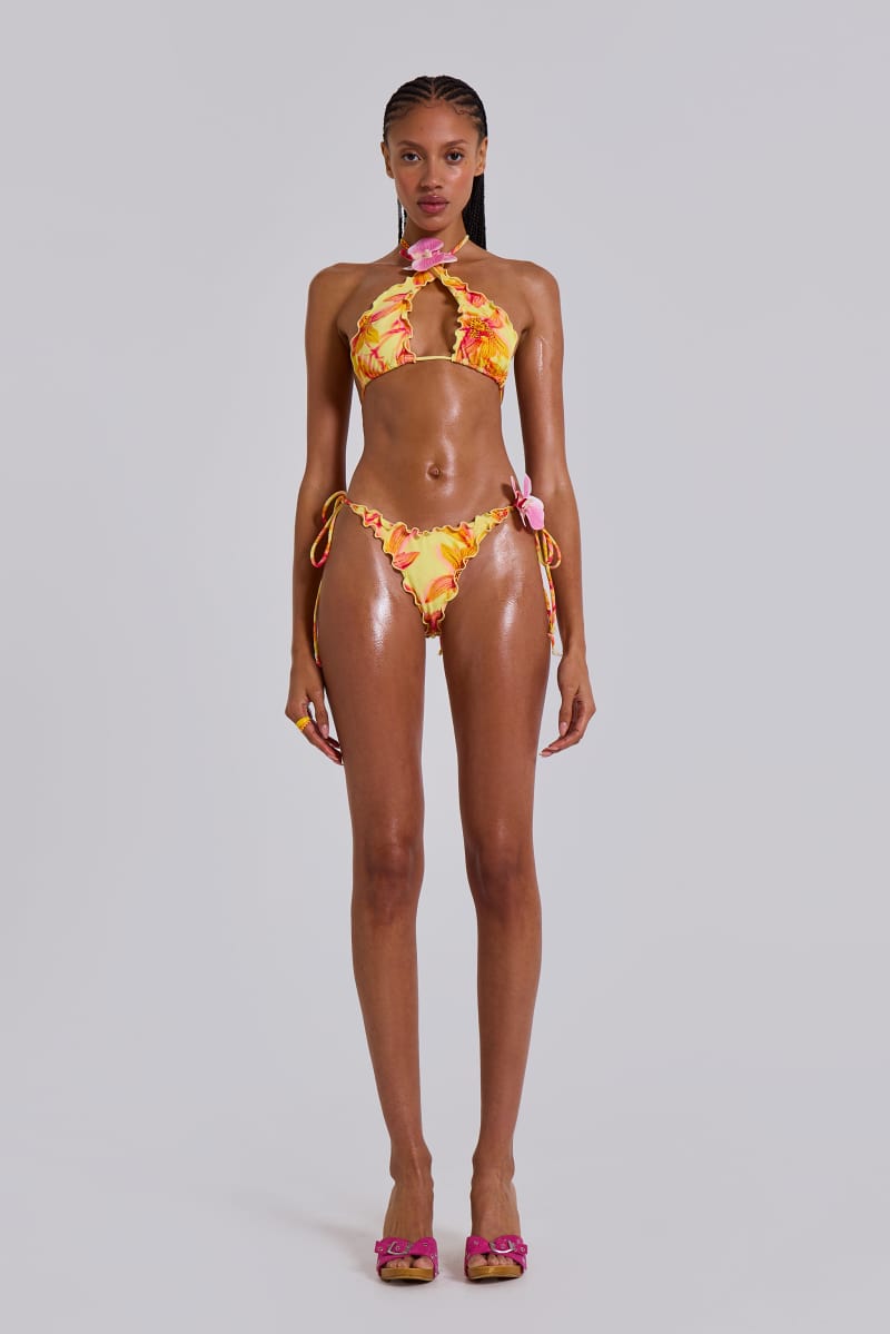 Jaded London Lucia Ruffle Bikini Bottom With Flower Detail Floral