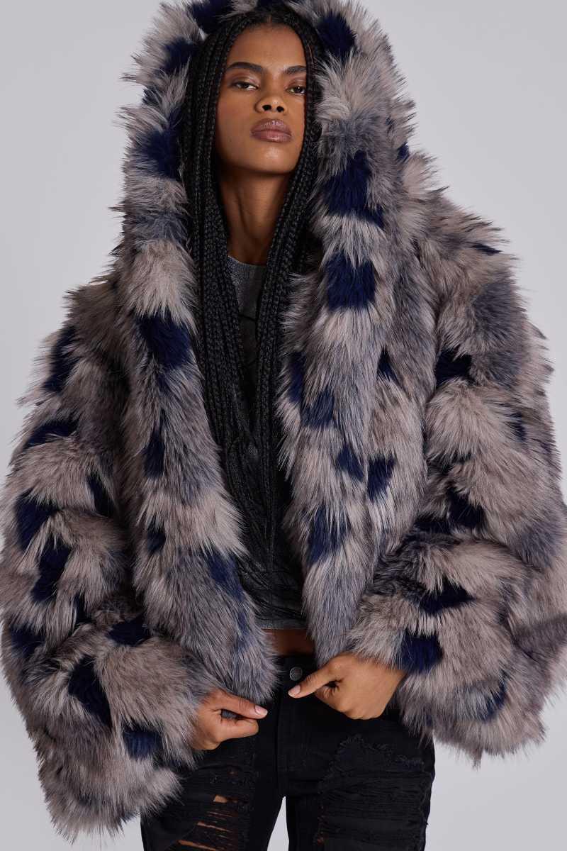 Jaded London Mara Oversized Faux Fur Coat In Ashen Grey