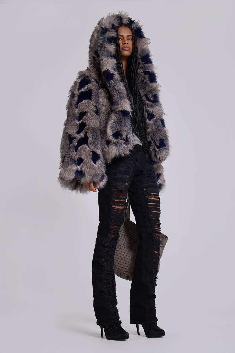 Jaded London Mara Oversized Faux Fur Coat In Ashen Grey