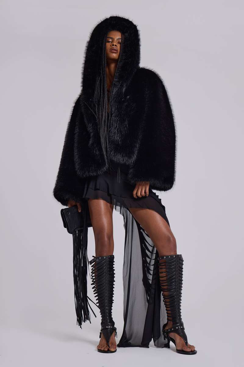 Jaded London Mara Oversized Faux Fur Coat In Black Black
