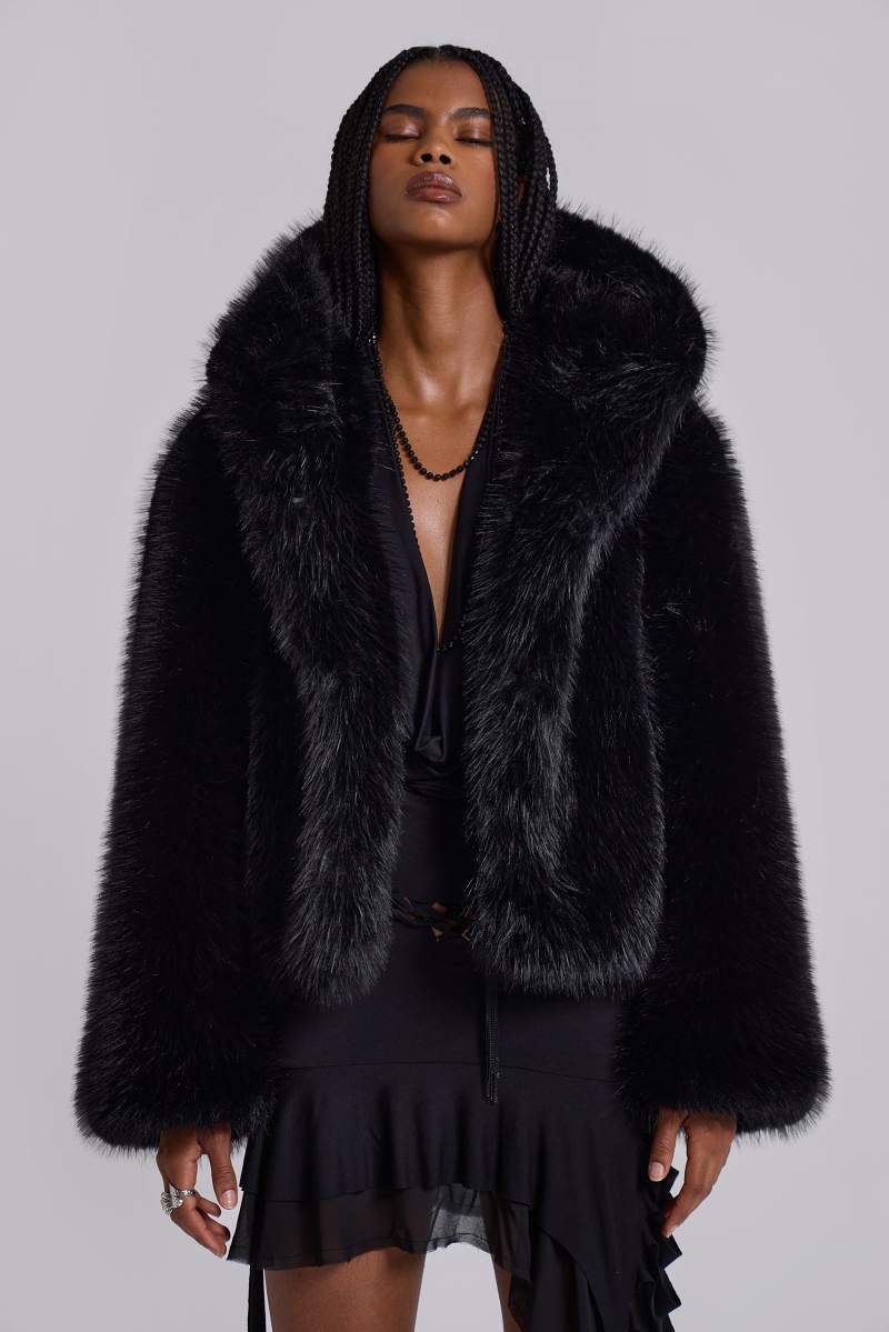 Jaded London Mara Oversized Faux Fur Coat In Black Black