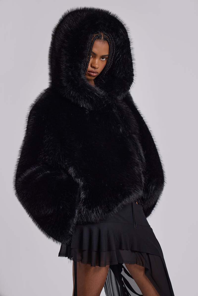 jaded london Mara Oversized Faux Fur Coat in Black Black