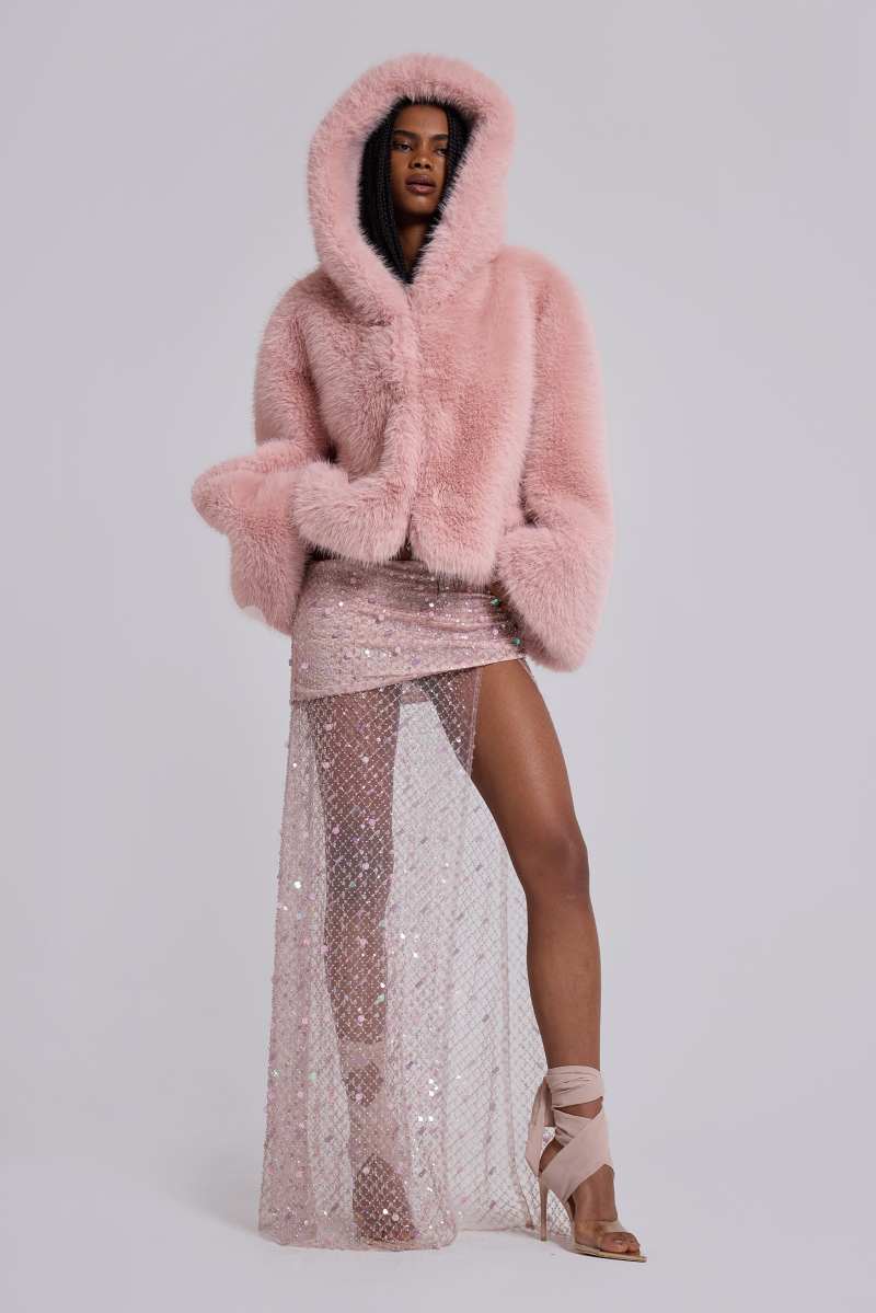 jaded london Mara Oversized Faux Fur Coat in Pink Pink