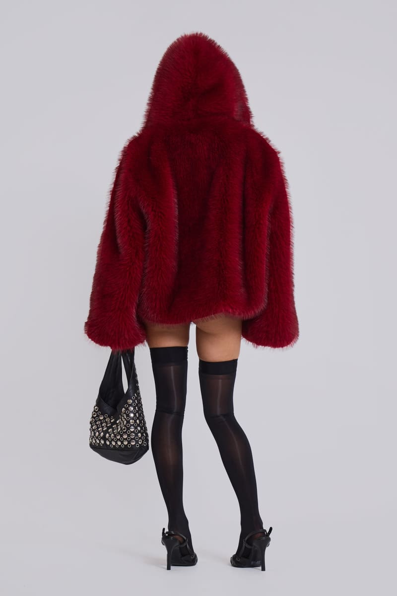 Jaded London Mara Oversized Faux Fur Coat In Red Red