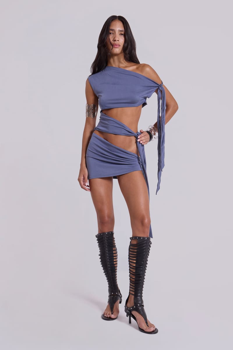 Jaded London Mena Asymmetric Mini Dress In Indigo Purple