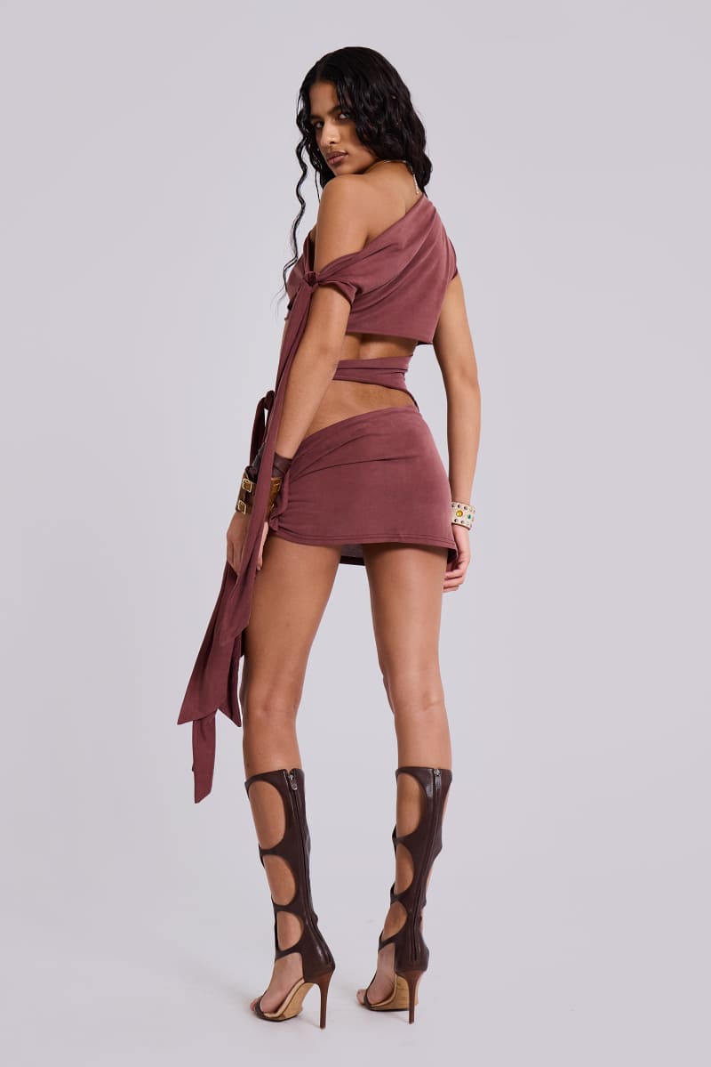 Jaded London Mena Asymmetric Mini Dress In Sienna Brown