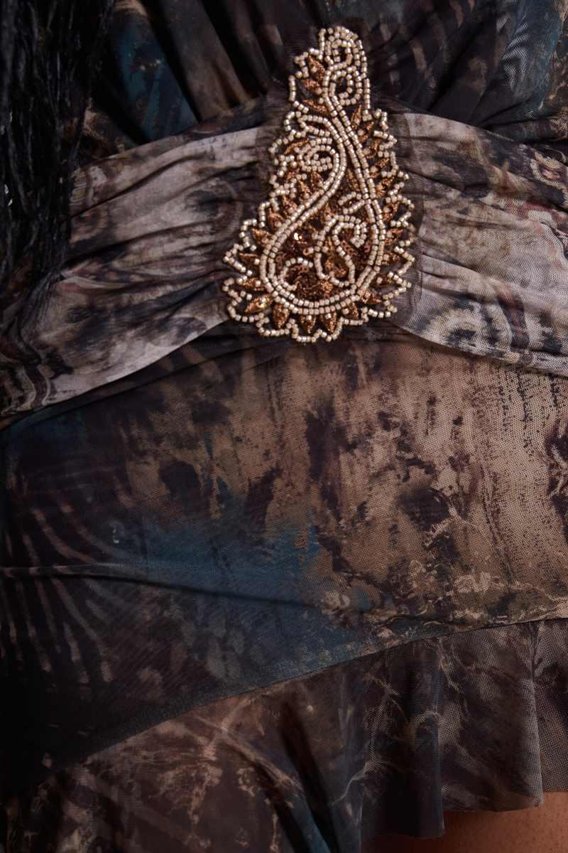 Jaded London Mini Cindy Plunge Dress In Brown Multi