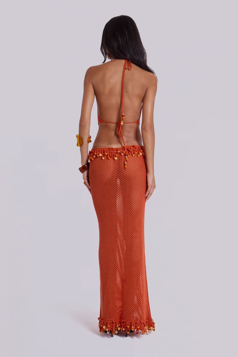 jaded london Naida Beaded Crochet Maxi Dress Orange