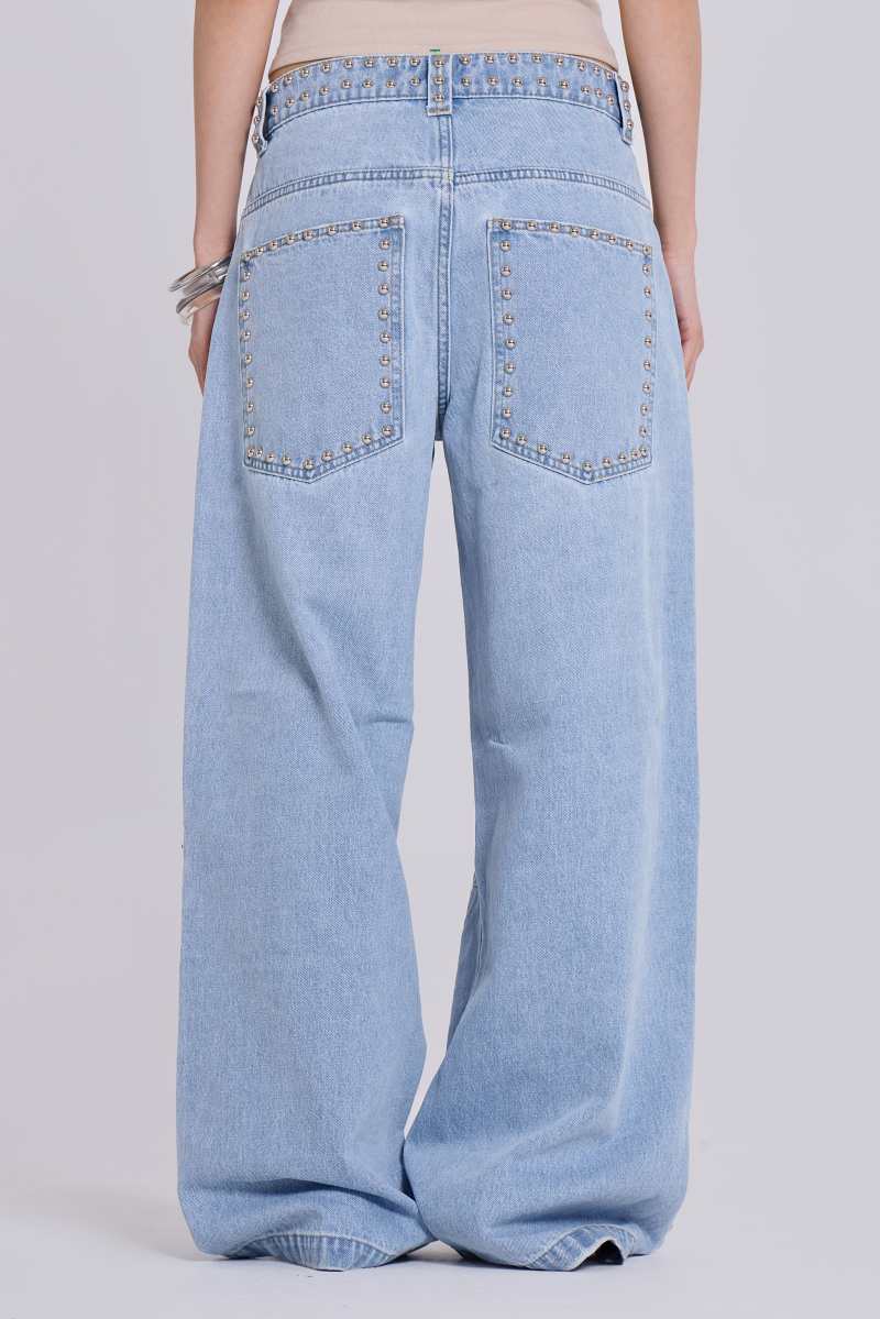jaded london Nailed Studded Colossus Jeans in Light Blue Wash Blue