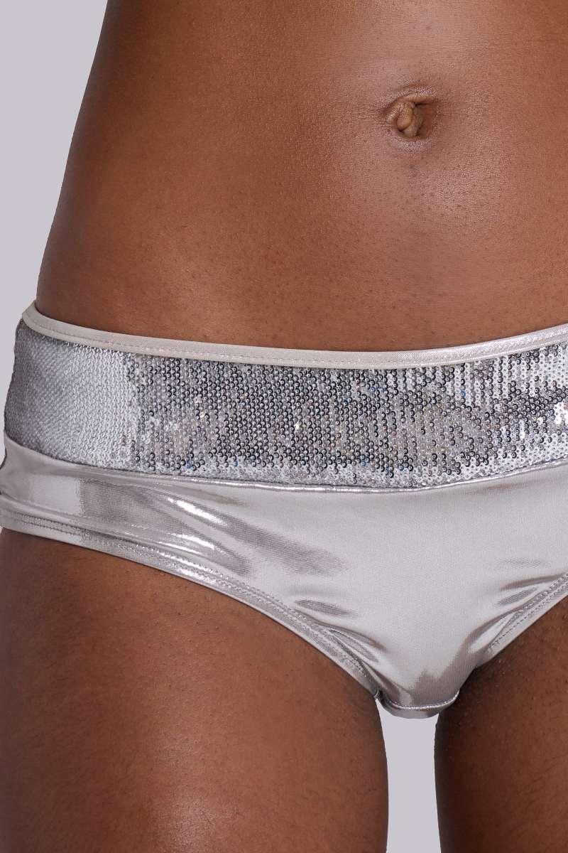 Jaded London Ninni Sequin Mini Short Bikini Bottoms Silver