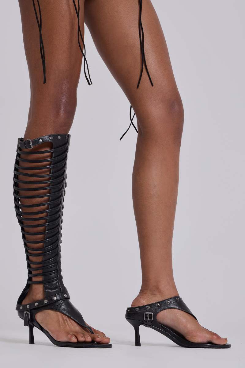 jaded london Nyxen 2 in 1 Gladiator Sandal Boots Black