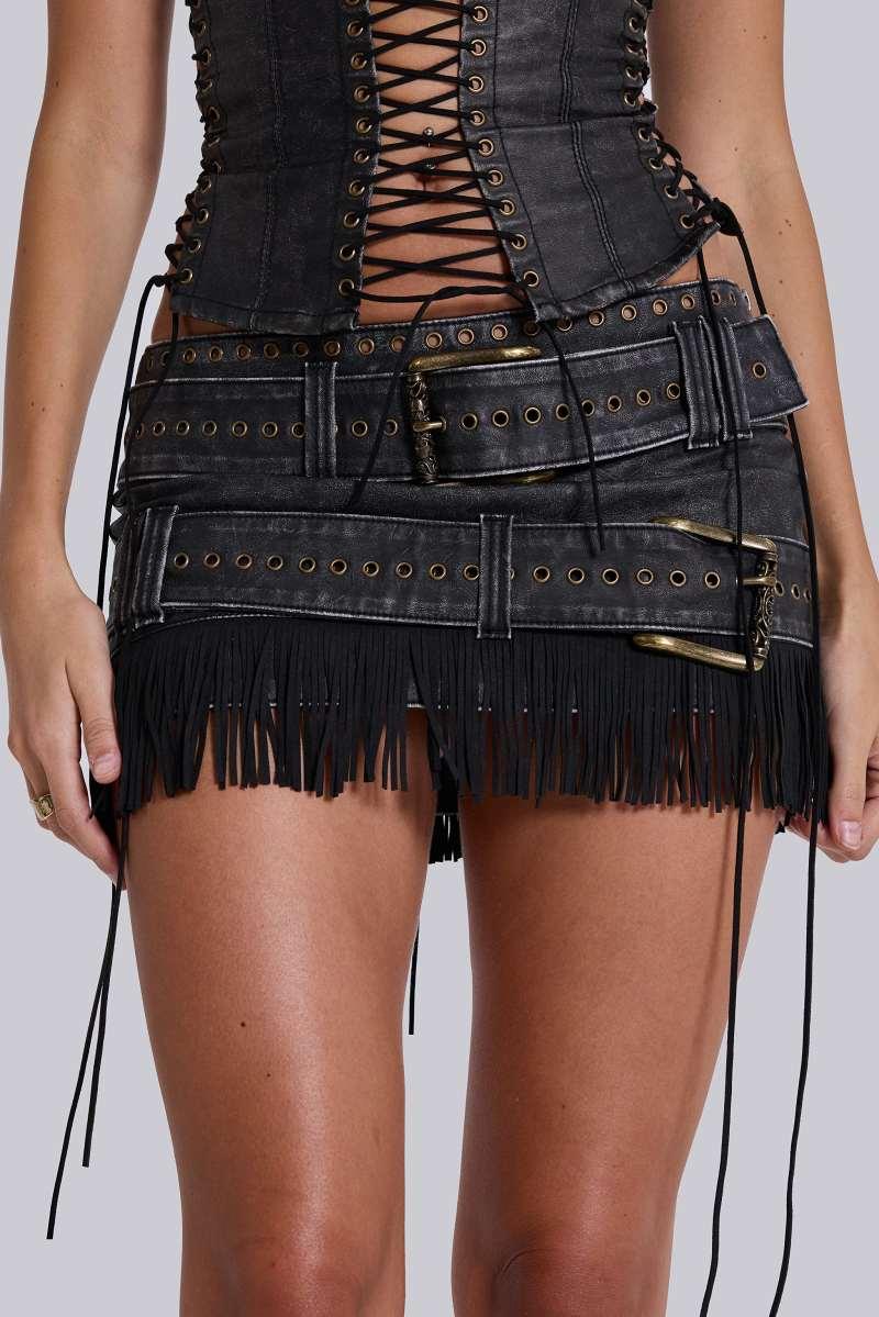 Jaded London Odile Faux Leather & Suede Mini Skirt Black