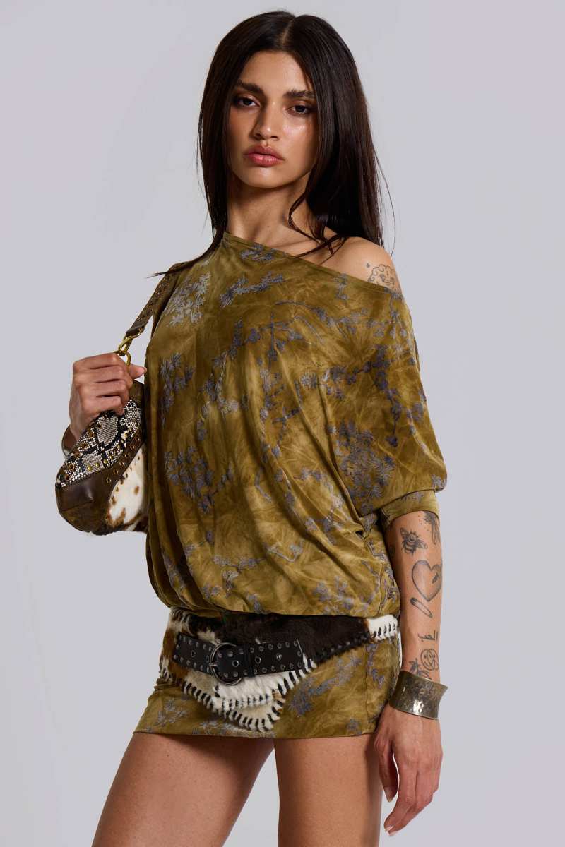 Jaded London Ophidian Devore Backless Mini Dress Green