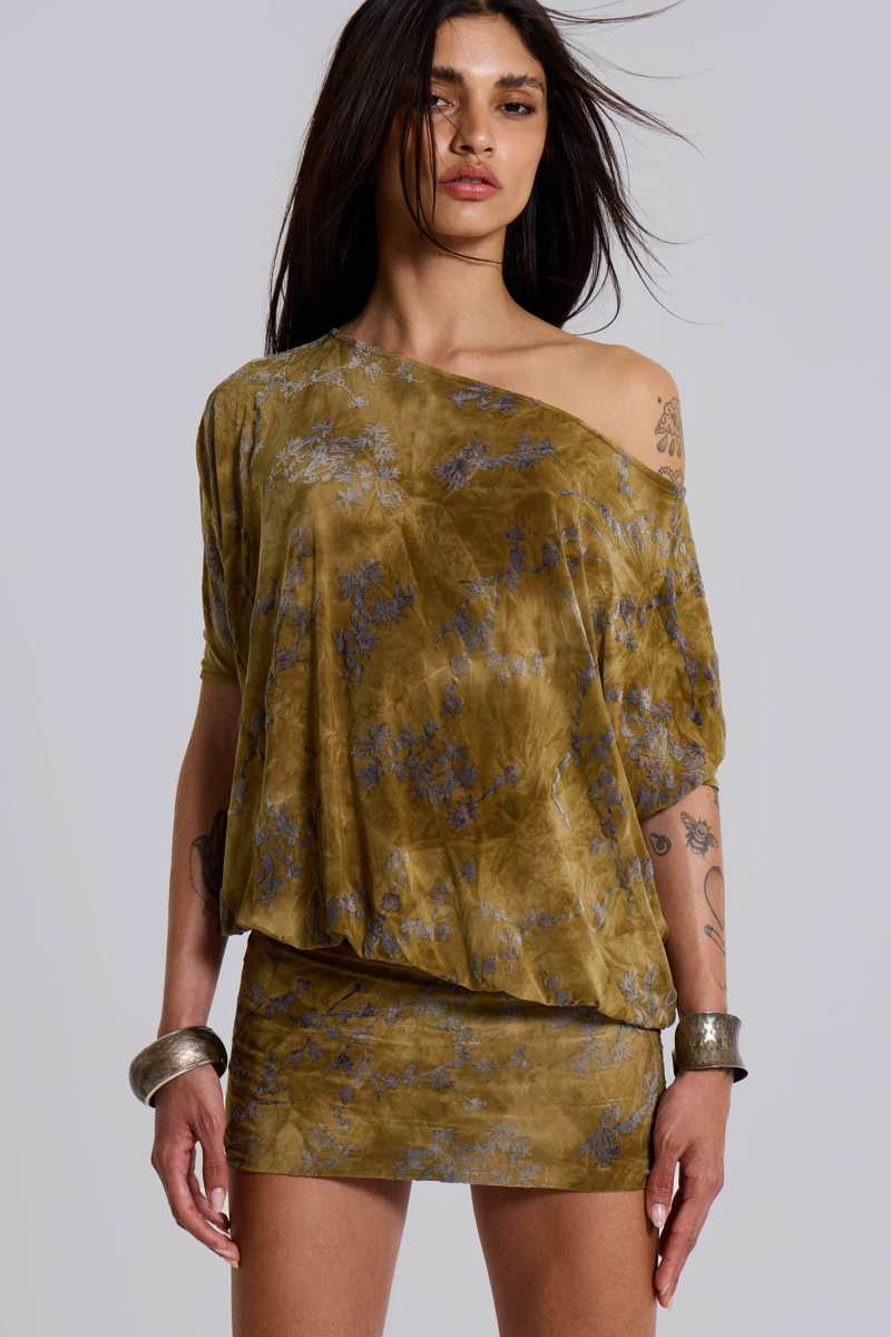 jaded london Ophidian Devore Backless Mini Dress Green