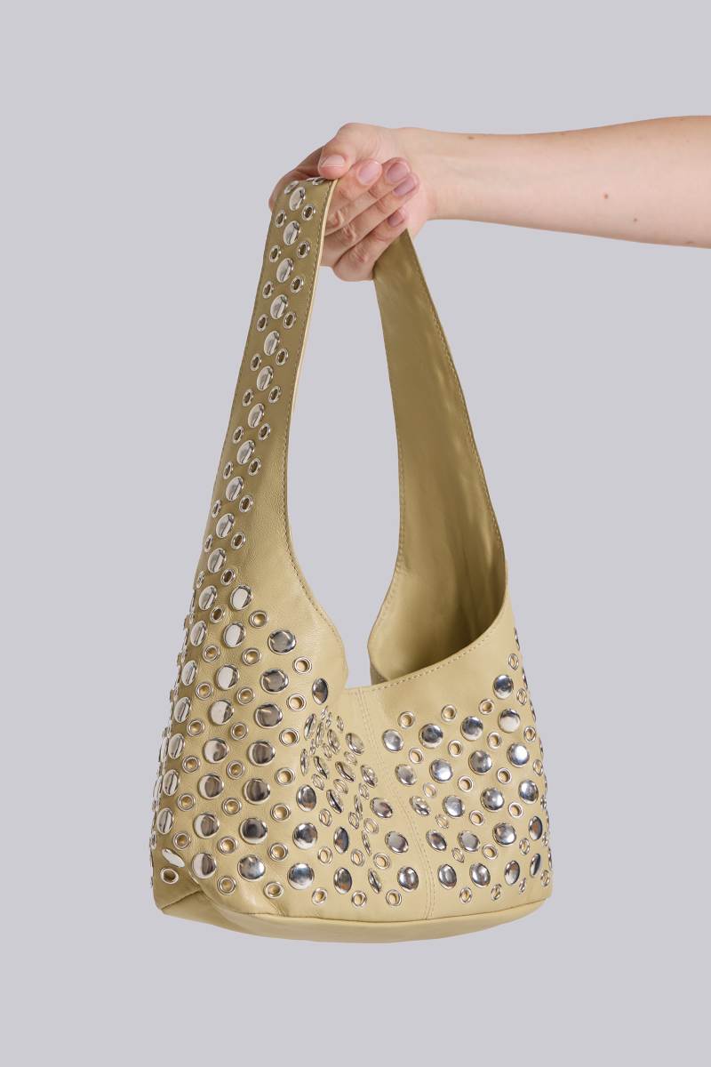 Jaded London Osmium Studded Leather Bag In Cream Cream