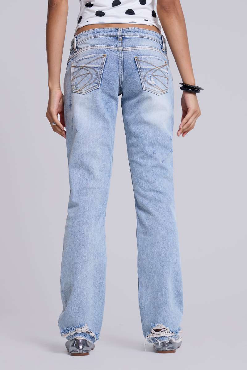 Jaded London Rider Low Rise Straight Leg Jeans In Light Wash Blue