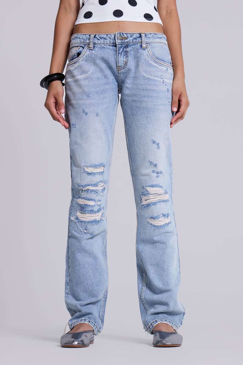 Jaded London Rider Low Rise Straight Leg Jeans In Light Wash Blue