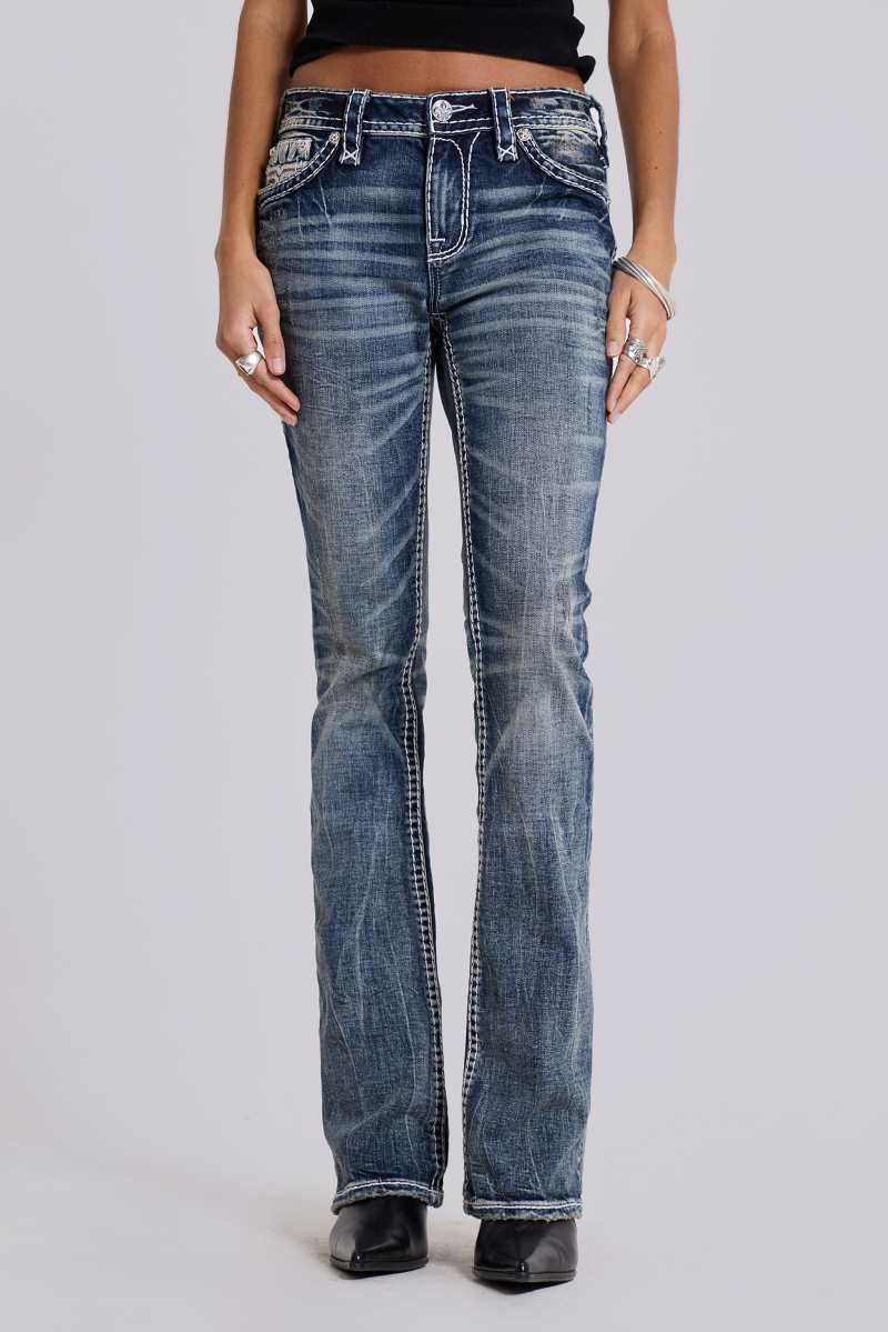 Jaded London Rock Revival Madison Bootcut Jeans Blue