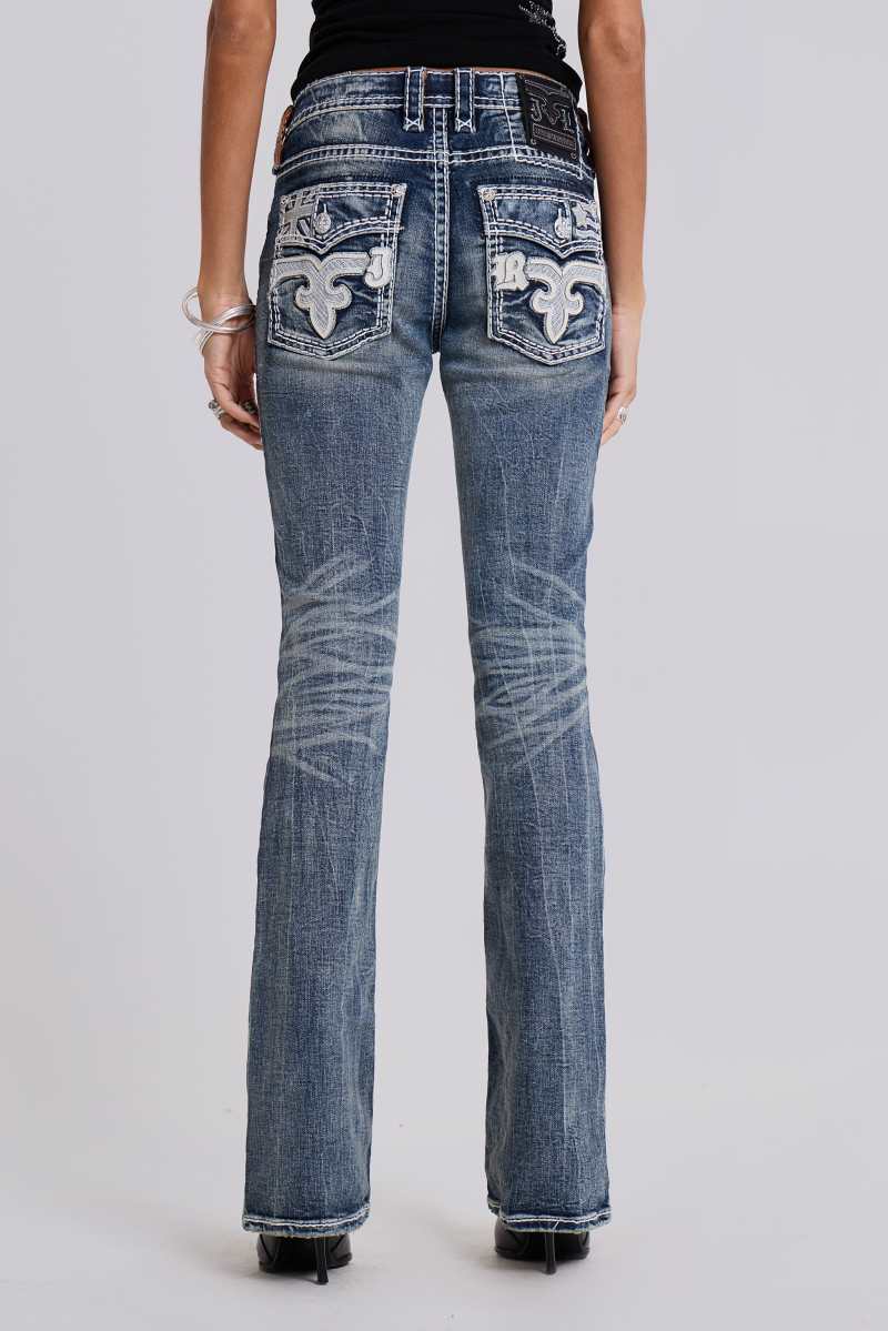 Jaded London Rock Revival Madison Bootcut Jeans Blue