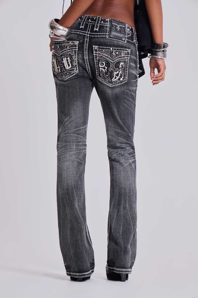 Jaded London Rock Revival Madison Bootcut Jeans In Washed Black Washed Black