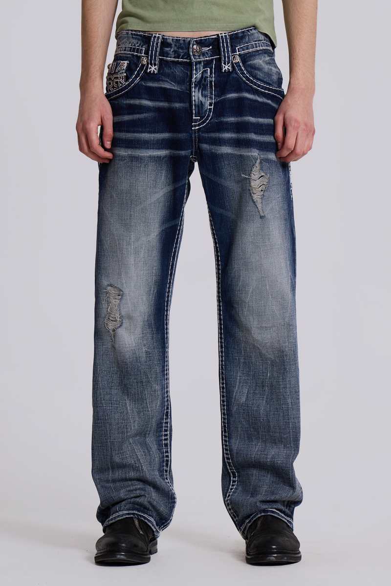 Jaded London Rock Revival Mid Blue Gwen Flared Jeans Blue