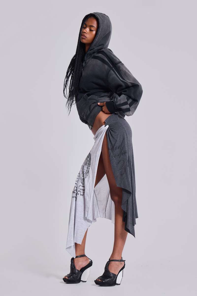 Jaded London Sasha Asymmetric T Shirt Midi Skirt Grey