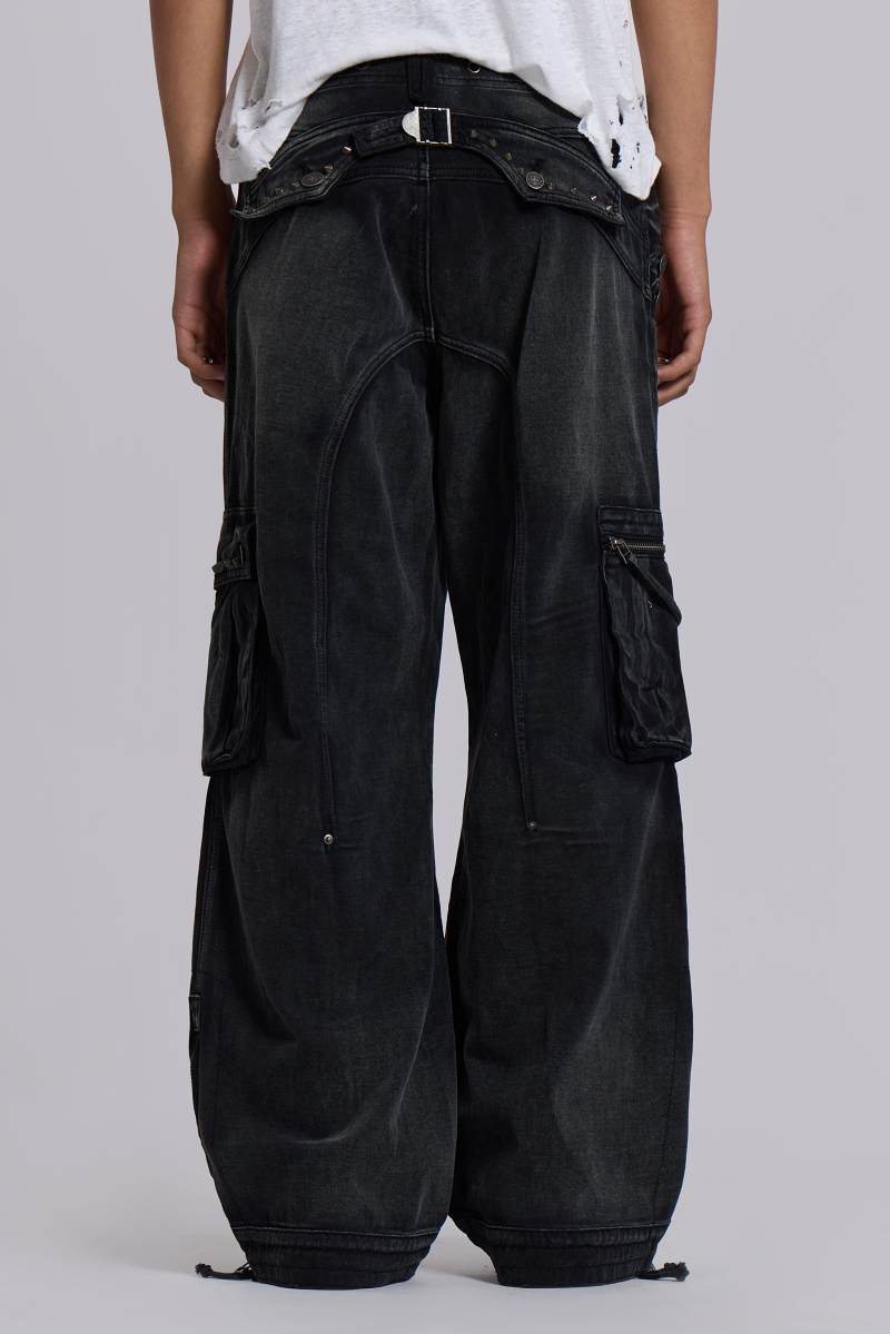 Jaded London Sun Faded Black Trooper Cargo Pants Black