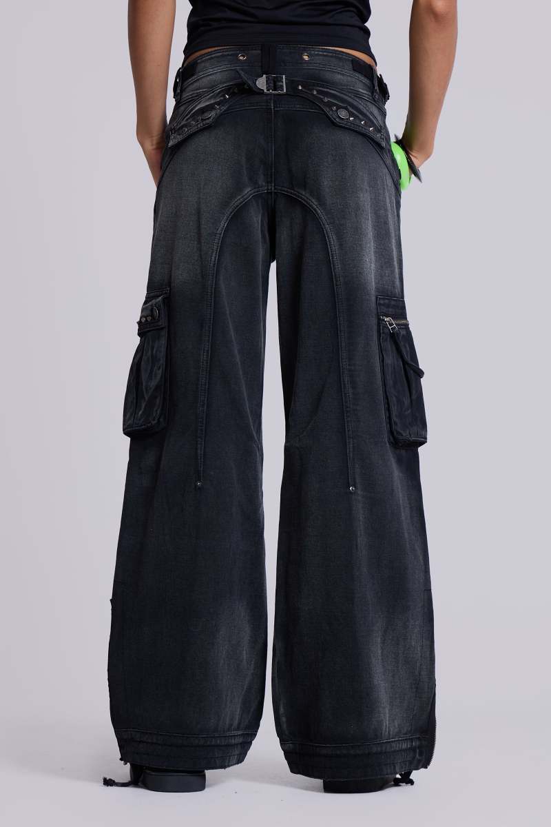 Jaded London Sun Faded Black Trooper Cargo Pants Black