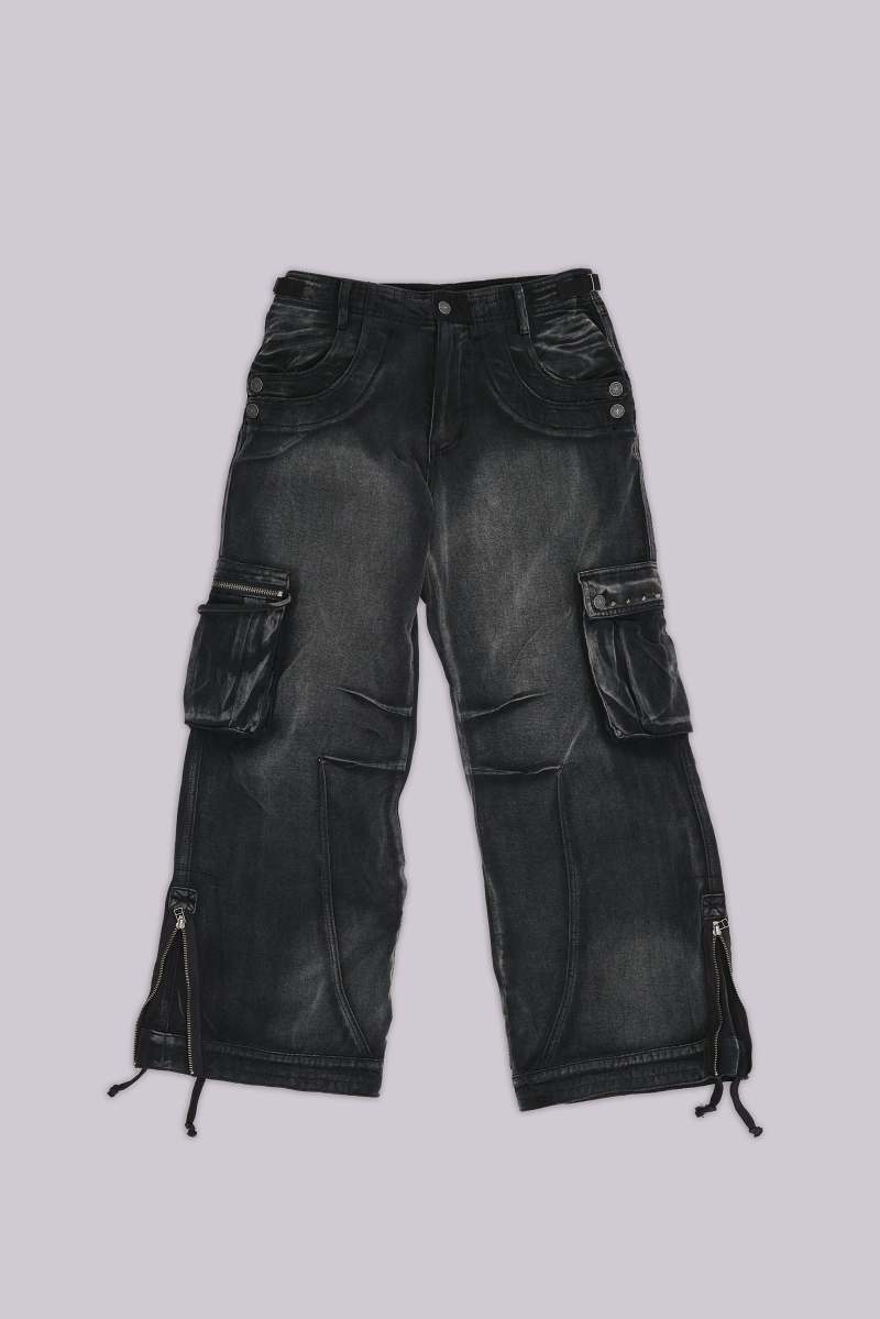 jaded london Sun Faded Black Trooper Cargo Pants Black