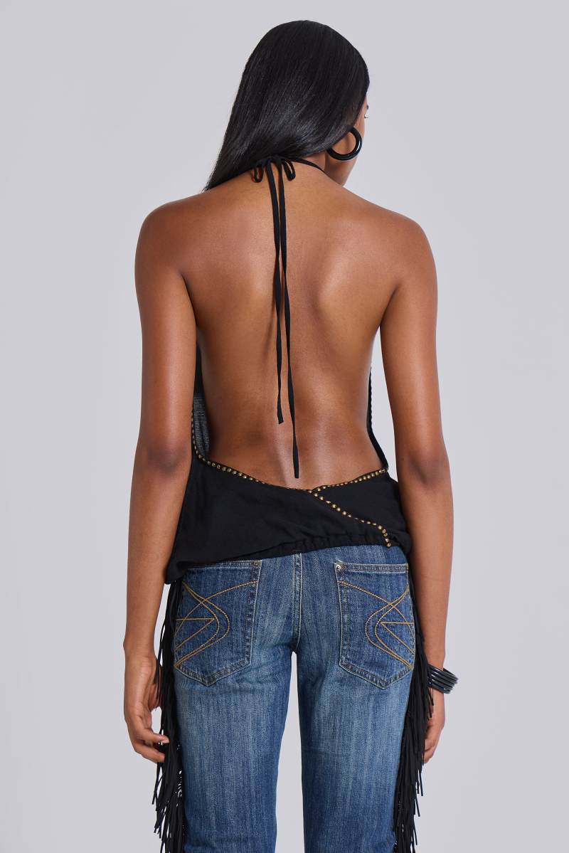 Jaded London Tatiana Backless Studded Top In Black Black