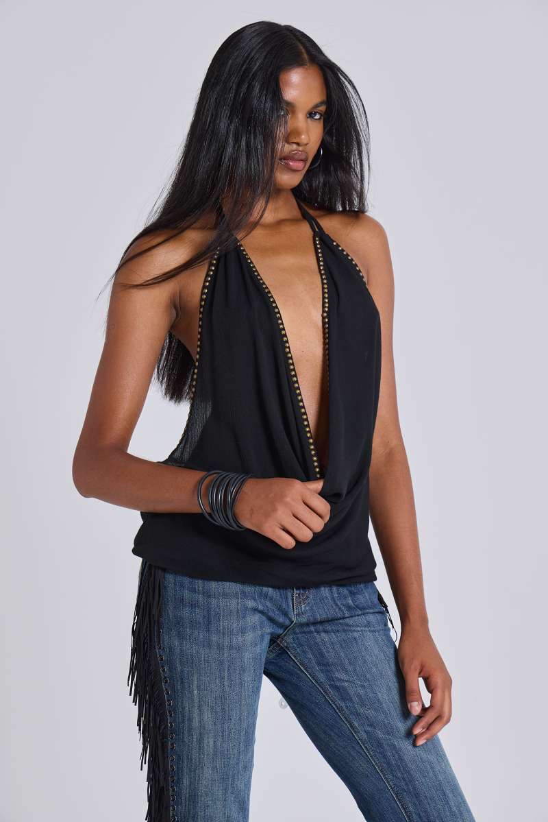 Jaded London Tatiana Backless Studded Top In Black Black