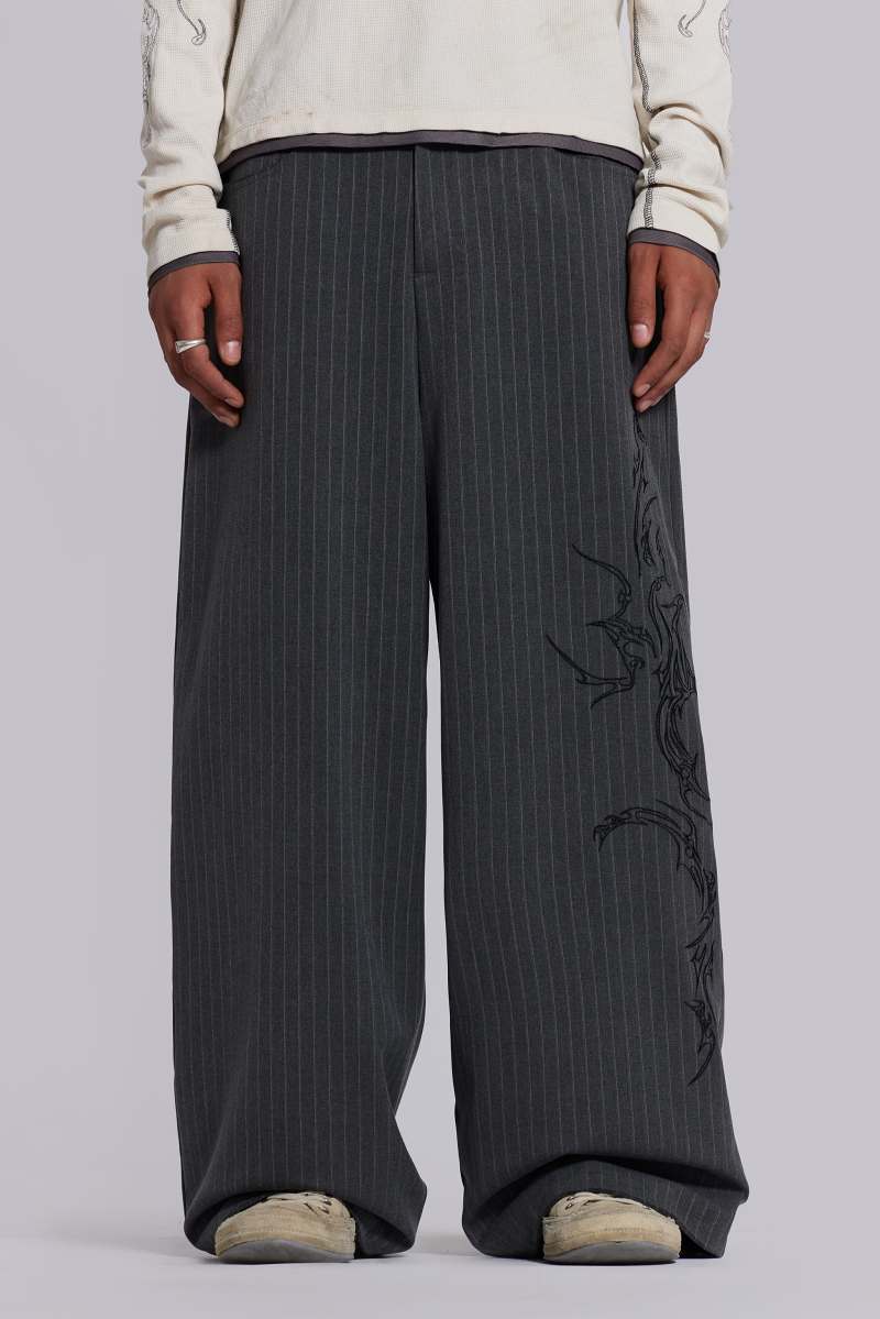 Jaded London Tattoo Pinstripe Goliath Suit Pants Grey