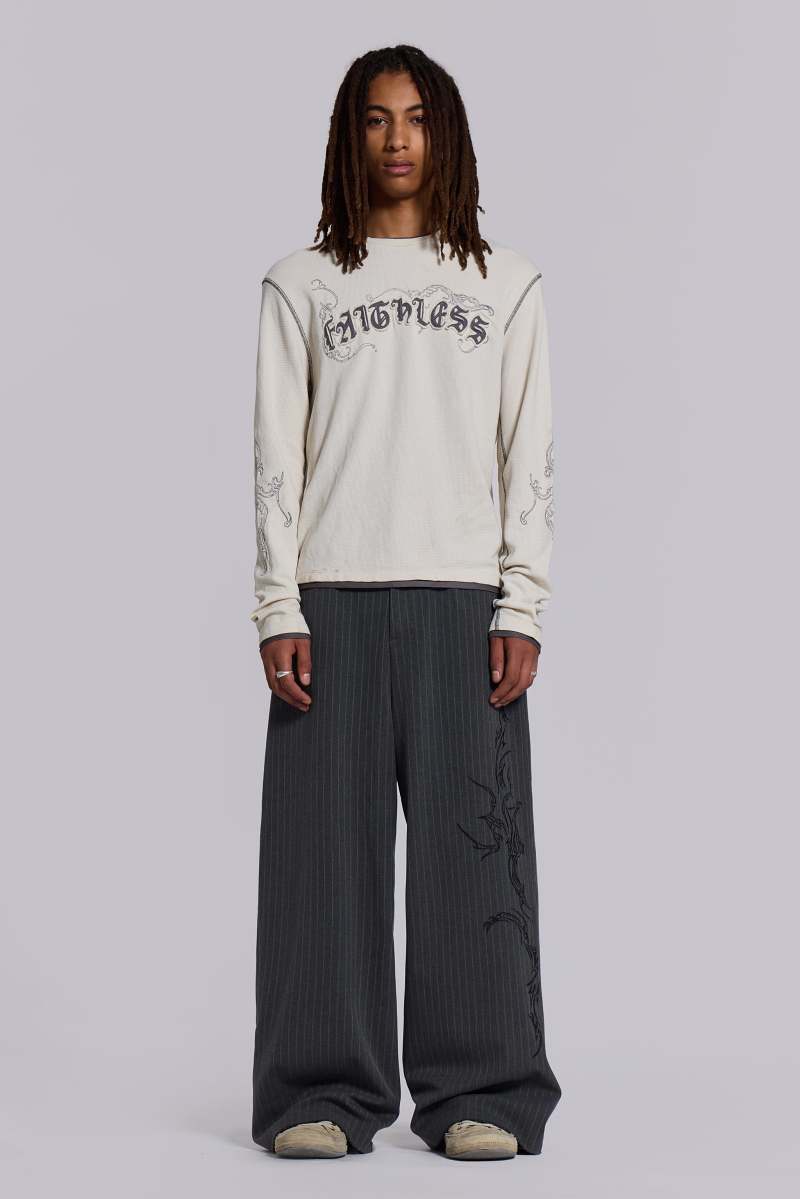 Jaded London Tattoo Pinstripe Goliath Suit Pants Grey